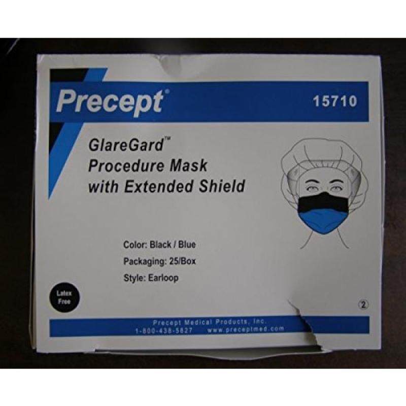 Precept 15710 GlareGard Procedure Mask with Anti-Glare Extended Shield, Black/Blue (Pack of 25)