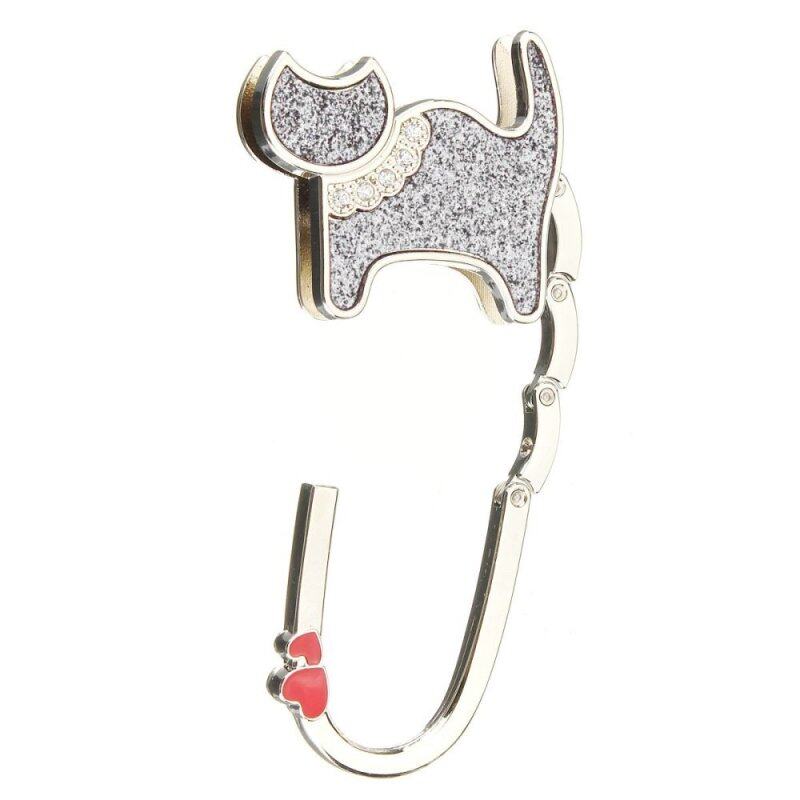Purse Hanger Holder Rhinestone Accent Cat Style Foldable Table Hook
for Ladies White