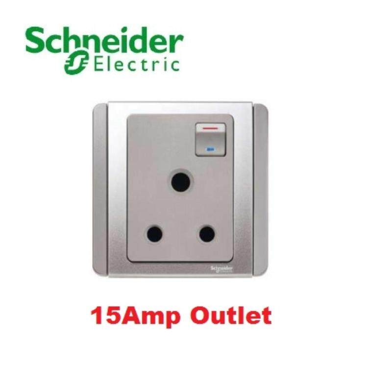 Schneider Electric Neo 15A 3 Pin Switched Socket Outlet with Blue LED, Grey Silver