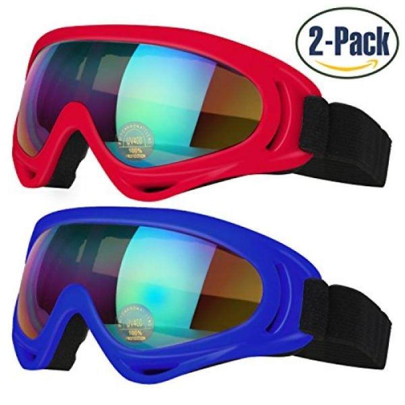 Ski Goggles, Pack of 2, Snowboard Goggles for Kids, Boys & Girls, Men & Women, Youth, with UV 400 Protection, Wind Resistance, Anti-Glare Lenses & Multi Color Frames, made by COOLOO