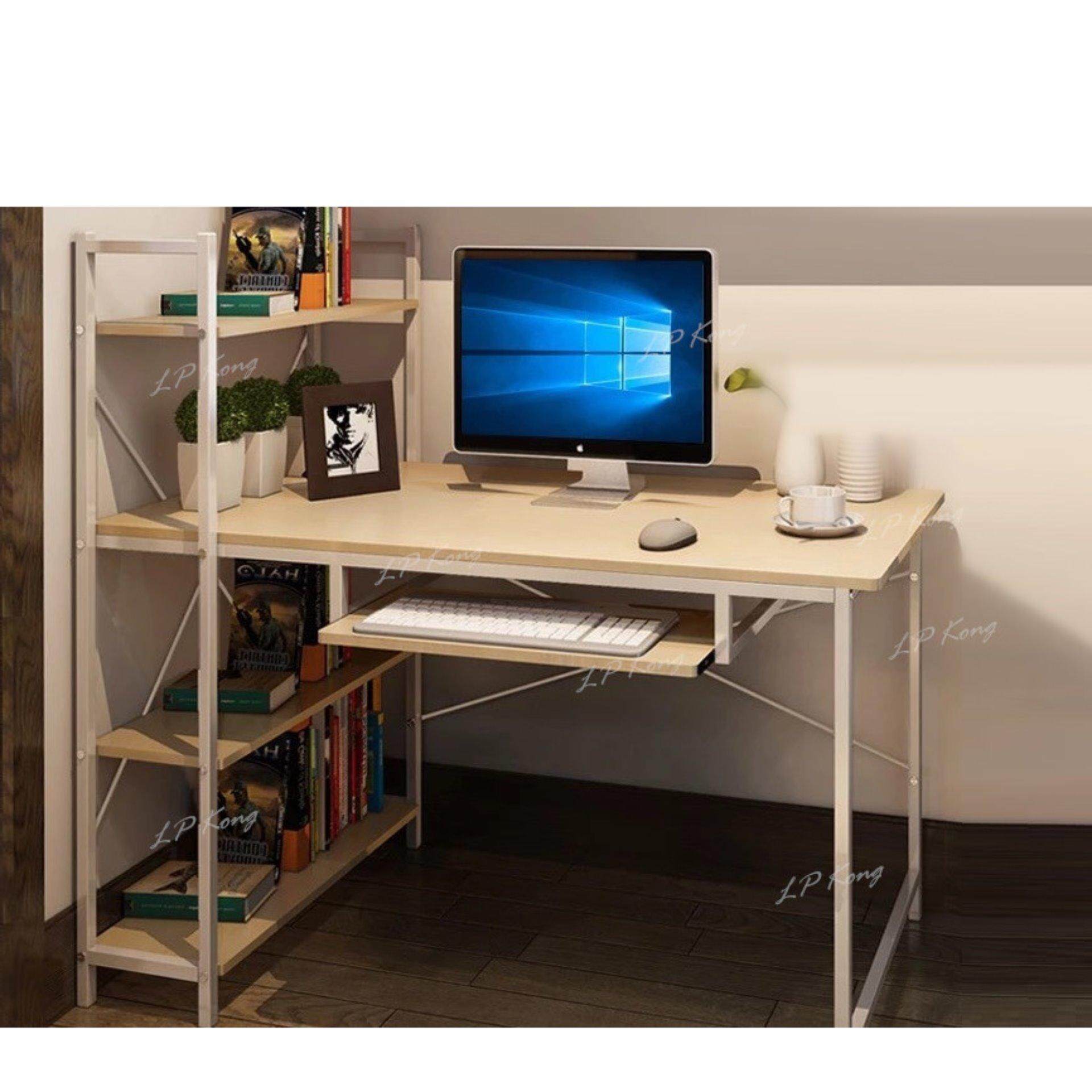 Wooden Desk With Built In 3 Tier Shelves Design A Almond Malaysia