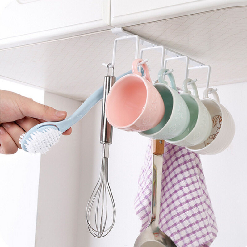 Buy Wrought Iron kitchen cabinet bottom with rack free nail wardrobe hangers kitchen creative storage bearing hook shelf rack hook Malaysia