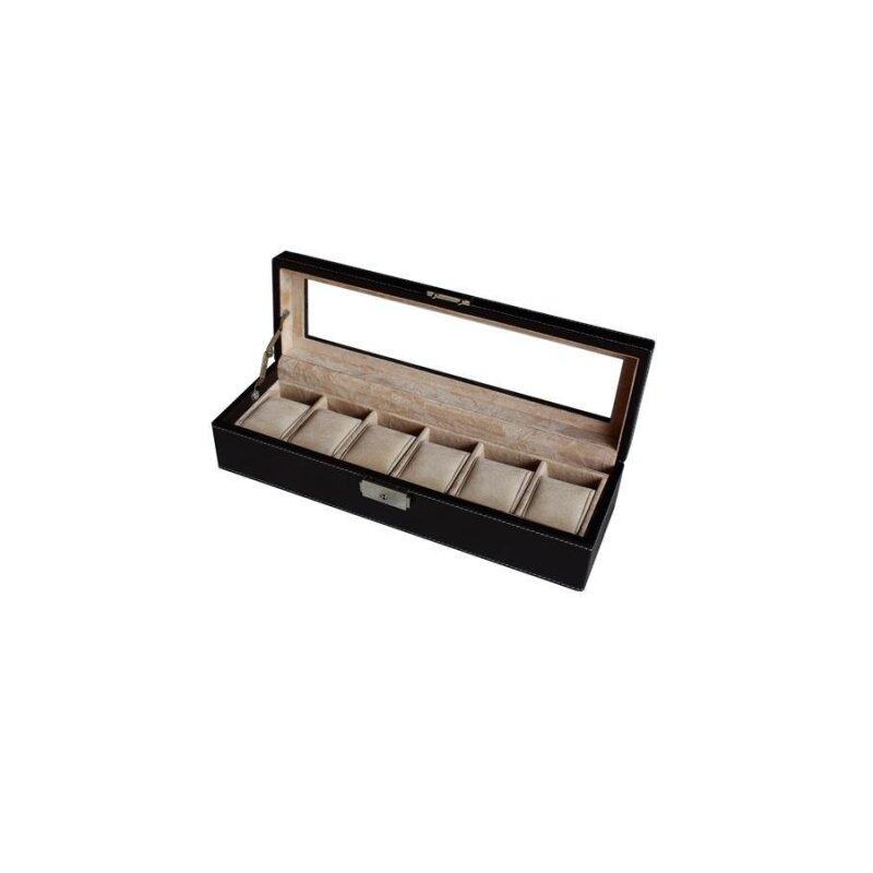 6 Slots PU Leather Watch Box with Key Lock (Dark Brown) Malaysia
