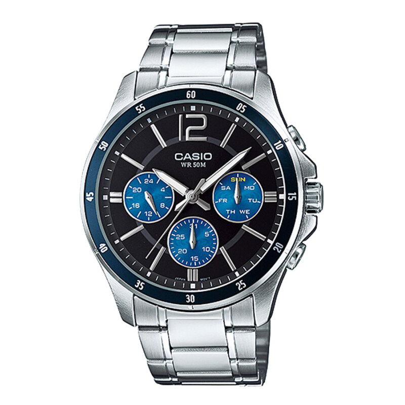 CASIO ENTICER MTP-1374D-2AV Analog Stainless Steel Watch Silver Black Blue Malaysia