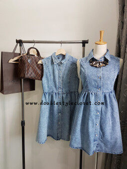 Double Style Closet Front Button Sleeveless Denim Dress Mei 2018 - 4 Double Style Closet Front Button Sleeveless Denim Dress - 4