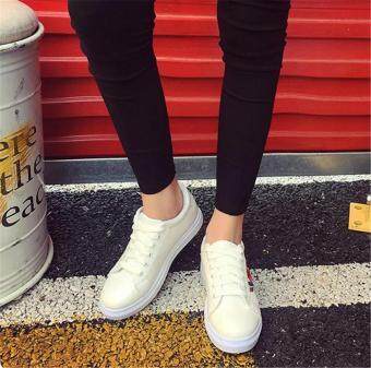 Fashion Women Sneakers Print PU Casual Shoes Sports Lace-Ups FlatShoes-White Julai 2018 - 2 Fashion Women Sneakers Print PU Casual Shoes Sports Lace-Ups FlatShoes-White - 2