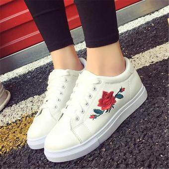 Fashion Women Sneakers Print PU Casual Shoes Sports Lace-Ups FlatShoes-White Julai 2018 - 4 Fashion Women Sneakers Print PU Casual Shoes Sports Lace-Ups FlatShoes-White - 4