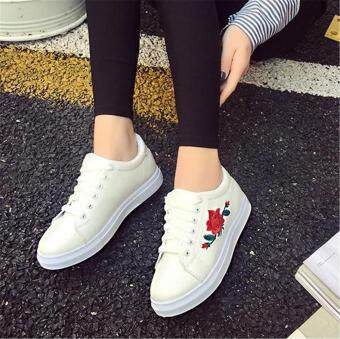 Fashion Women Sneakers Print PU Casual Shoes Sports Lace-Ups FlatShoes-White Julai 2018 - 5 Fashion Women Sneakers Print PU Casual Shoes Sports Lace-Ups FlatShoes-White - 5