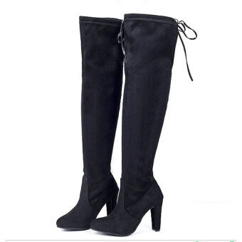 Hanyu Women Fashion Solid High Heel Suede Knee Long Boots Black Jun 2018 - 2 Hanyu Women Fashion Solid High Heel Suede Knee Long Boots Black - 2