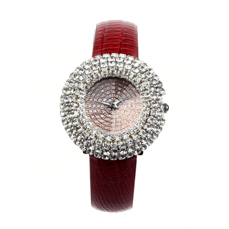 Luxury Starry Leather Inlay Diamond Rhinestone Quartz Red Womens
Watch Malaysia