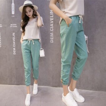 New Casual Cotton And Linen Nine Trousers Harem Pants (Green) Jun 2018 - 4 New Casual Cotton and Linen Nine Trousers Harem Pants (Green) - 4