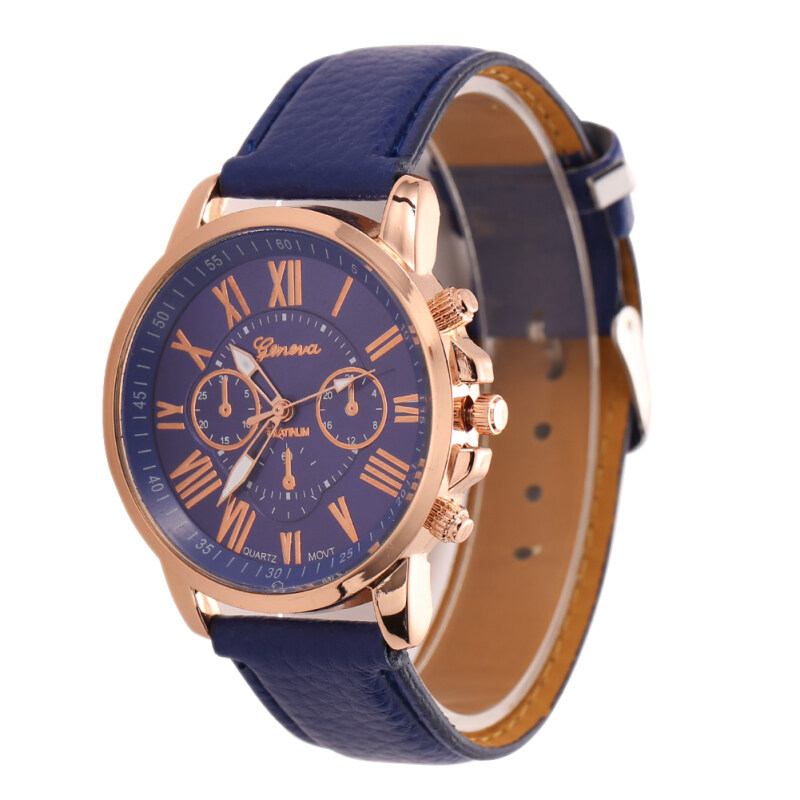 New Luxury Geneva Roman Faux Leather Analog Quartz Wrist Watches Blue - Intl Malaysia