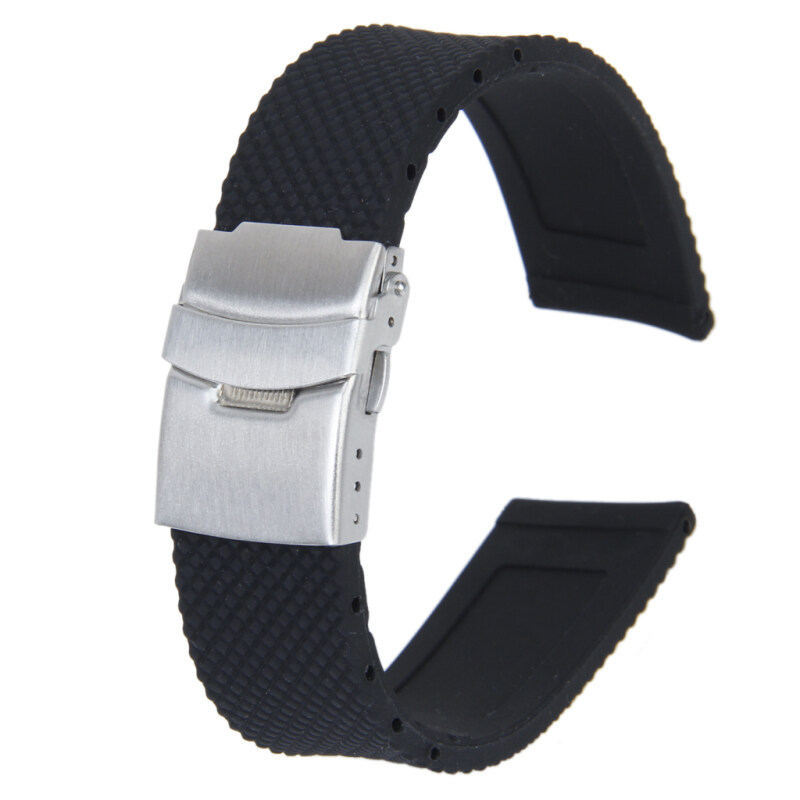 Silicone Rubber Watch Strap Deployment Buckle Waterproof 22mm Black Malaysia