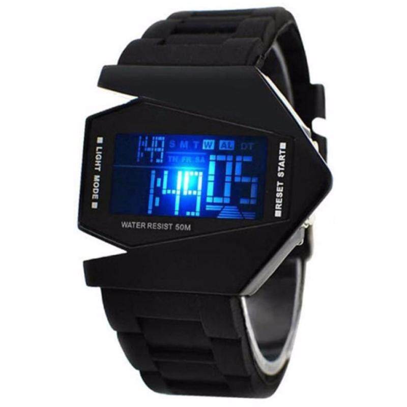 Stealth Plane Aircraft Bomber Shape Sports LED Digital Watch Silicone Watches Black Malaysia