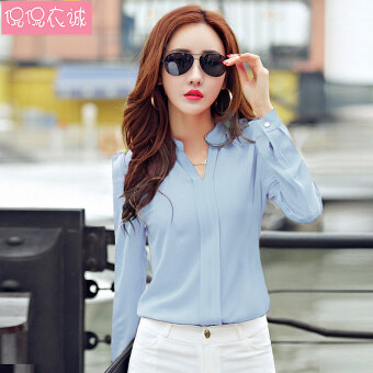 V-neck Slim Fit Ol Shirt Women's Top Mei 2018 - 4 V-neck Slim fit ol shirt Women's Top - 4