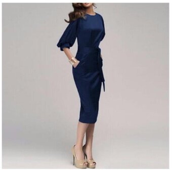 Women Elegant Work Office Dress Autumn Half Sleeve O Neck Ladies Bodycon Bandage Slim Pencil Party Dress Vestidos Julai 2018 - 2 Women Elegant Work Office Dress Autumn Half Sleeve O Neck Ladies Bodycon Bandage Slim Pencil Party Dress Vestidos - 2