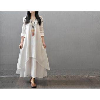Yazilind Boho Hippie Women Long Sleeve Cotton Linen Casual Long Maxi Dress Amy White Julai 2018 - 4 Yazilind Boho Hippie Women Long Sleeve Cotton Linen Casual Long Maxi Dress Amy White - 4