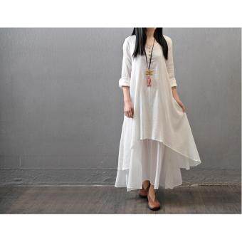 Yazilind Boho Hippie Women Long Sleeve Cotton Linen Casual Long Maxi Dress Amy White Julai 2018 - 5 Yazilind Boho Hippie Women Long Sleeve Cotton Linen Casual Long Maxi Dress Amy White - 5