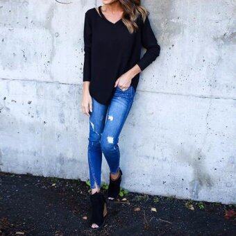 ZANZEA Autumn Blusas Femininas Women Blouses Tops Sexy V-Neck Long Sleeve Casual Loose Asymmetrical Solid Shirts Plus Size S-5XL (Black) Mei 2018 - 2 ZANZEA Autumn Blusas Femininas Women Blouses Tops Sexy V-Neck Long Sleeve Casual Loose Asymmetrical Solid Shirts Plus Size S-5XL (Black) - 2