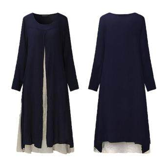 ZANZEA Plus Size M-5XL Women Round Neck Long Sleeve Dress Retro Ladies Patchwork Splicing Tunic Loose Long Dress Kaftan Vestido (Navy) Mei 2018 - 4 ZANZEA Plus Size M-5XL Women Round Neck Long Sleeve Dress Retro Ladies Patchwork Splicing Tunic Loose Long Dress Kaftan Vestido (Navy) - 4