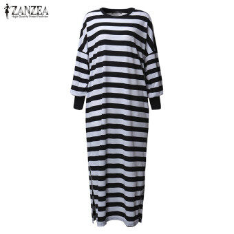 ZANZEA Women Striped Dress Long Batwing Sleeve O-Neck Casual Loose Split Maxi Long Dress Vestidos (Stripe) Julai 2018 - 5 ZANZEA Women Striped Dress Long Batwing Sleeve O-Neck Casual Loose Split Maxi Long Dress Vestidos (Stripe) - 5