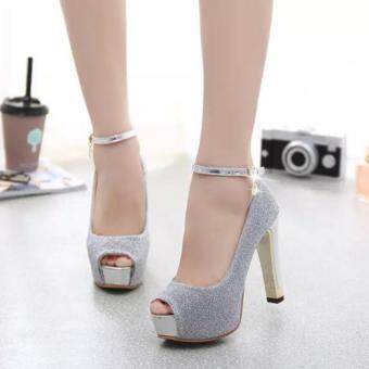 ZH Ladies Fashion Shallow Mouth Fish Mouth High-heeled Shoes Silver Mei 2018 - 3 ZH Ladies fashion shallow mouth fish mouth high-heeled shoes Silver - 3