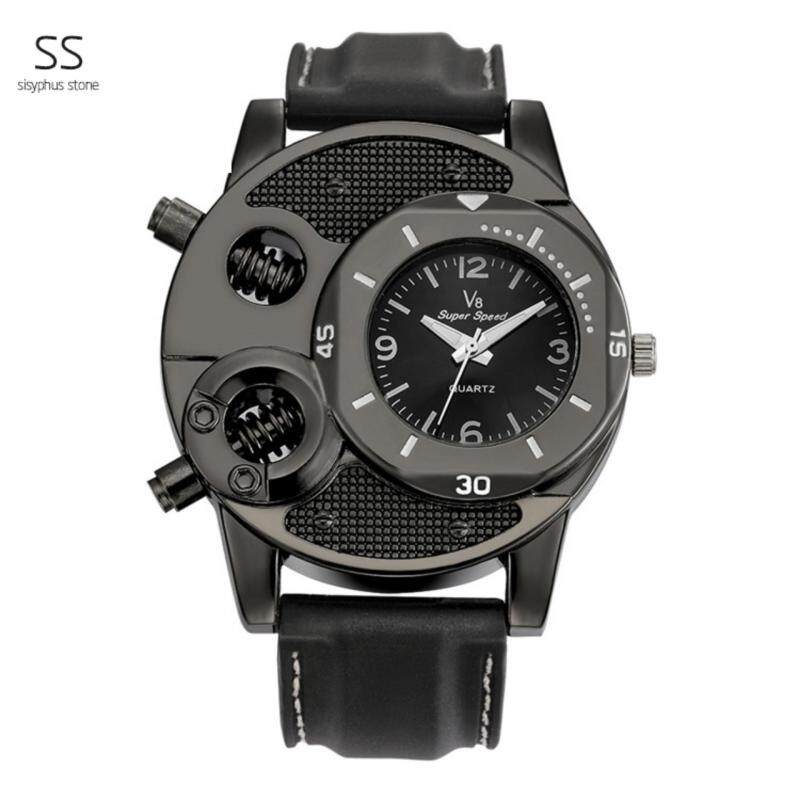 (100% Authentic) V8 Original Wrist Watch Mens Sports Top Brand Luxury Military Skeleton Quartz Watch With Leather Strap 30m Waterproof Wristwatch For Male (Black) Malaysia