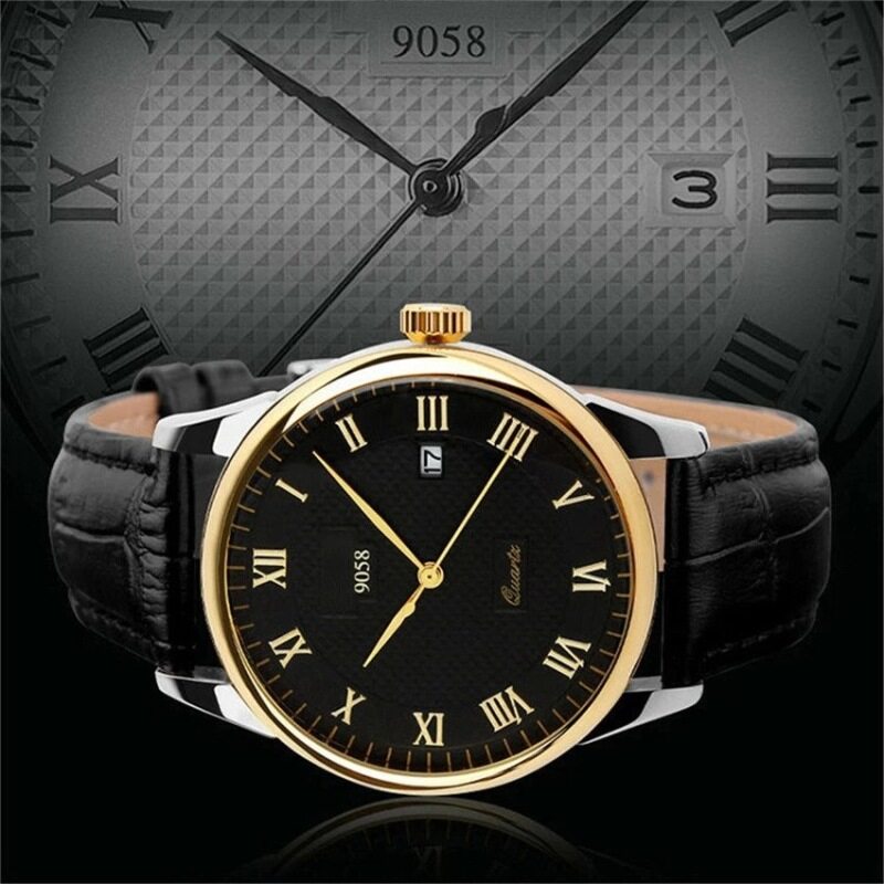 2017 Best Quality 9058 Couples Quartz Wristwatches Fashion Luxury Brand Genuine Leather Strap Business Watch(yellow / One Watch for Man) Malaysia