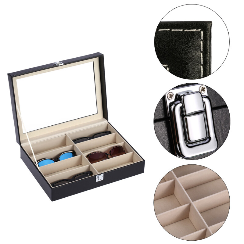 8-Slot Eyeglasses Display Box Sunglasses Storage Organizer with Clear Glass Lid Decent Storage & Organization Product Malaysia