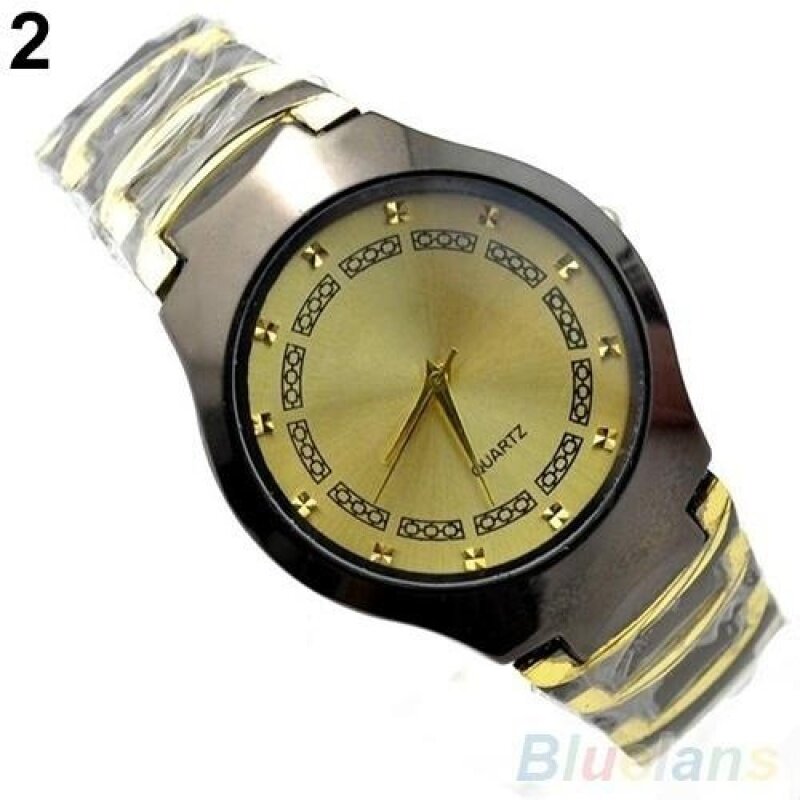 ADDC Luxury Mens Business Casual Stainless Steel Link Chain Wristwatch Quartz Round dial Watch(Gold) Malaysia