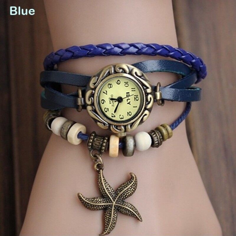 Amart Lady Leather Starfish Watch Retro Bronze Womens Wrist Watch(Blue) Malaysia