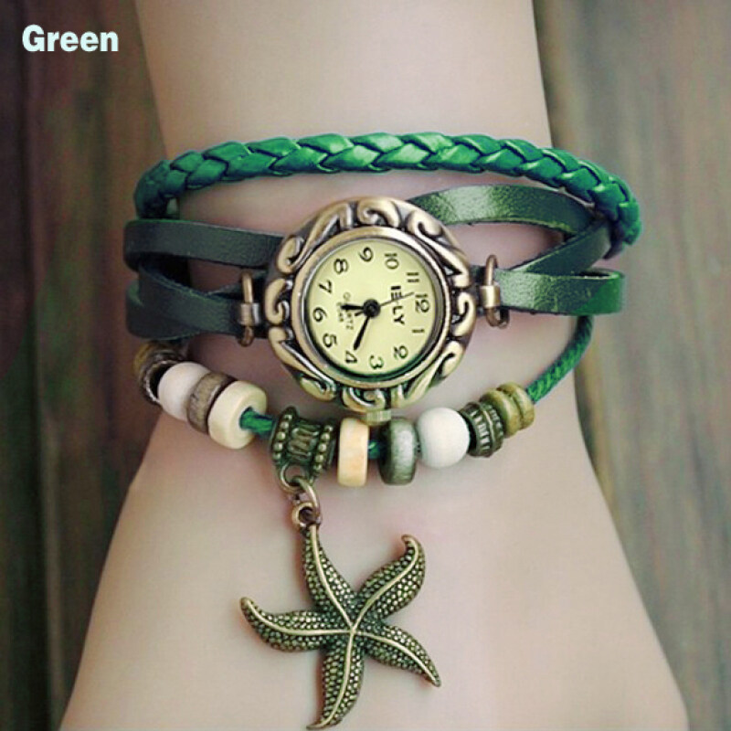Amart Lady Leather Starfish Watch Retro Bronze Womens Wrist Watch(Green) Malaysia