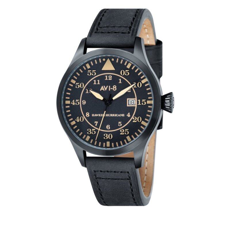 AVI-8 HAWKER HURRICANE AV-4012-04 Mens Black Genuine Leather Strap Watch Malaysia