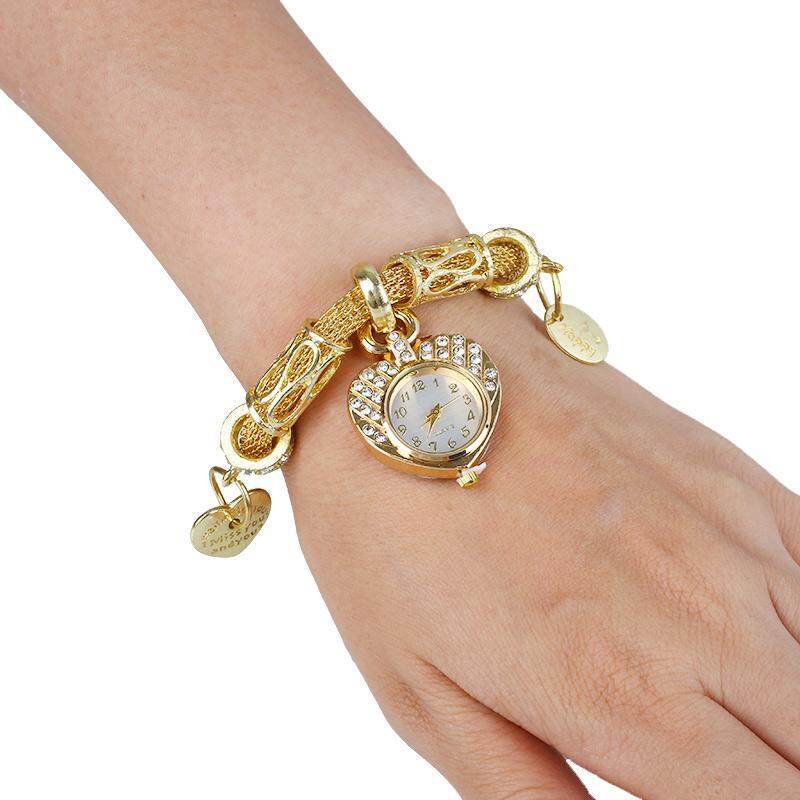Bellamall: Gold Women Ladies Watch Heart Sport Round Quartz Rhinestone Crystal Bracelet Watch Malaysia