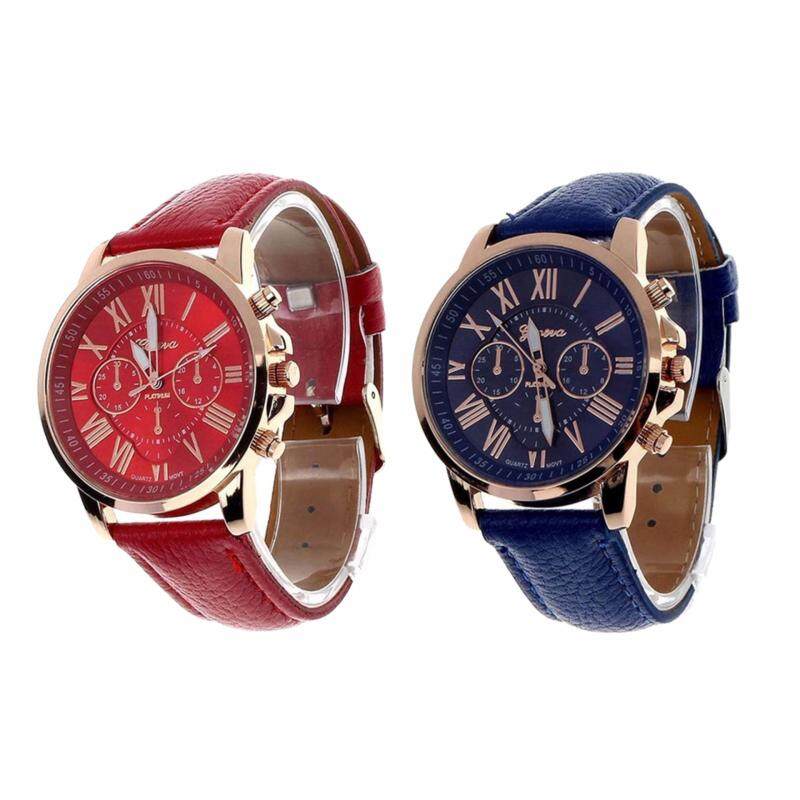 Bundle 2 in 1 Set: Geneva Womens Fashion Roman Numerals Faux Leather Analog Quartz Wrist Watch Red and Blue Malaysia
