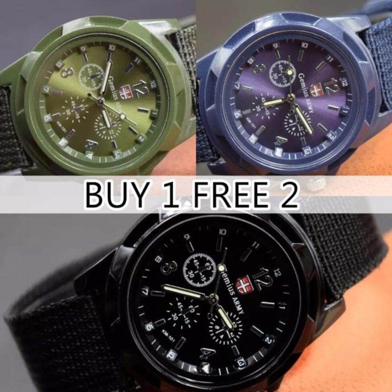 Buy1 Free 2 Men Nylon band Military watch Gemius Army watch High Quality Quartz Movement Men sports watch Casual wristwatches Malaysia