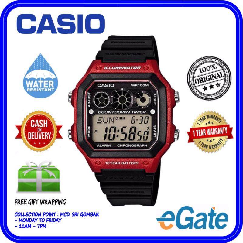 Casio AE-1300WH-4AV Mens Digital Black Resin Strap Red Case Original Watch Malaysia