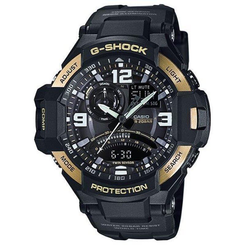 Casio G-Shock GA-1000-9G Compass Thermometer World time Gold Black Resin Watch Malaysia