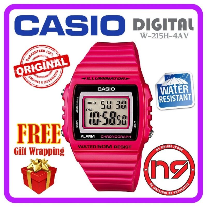 Casio W-215H-4AV Unisex Ladies Men Watches Sports Black Rubber Strap Watch Jam Tangan Original Malaysia