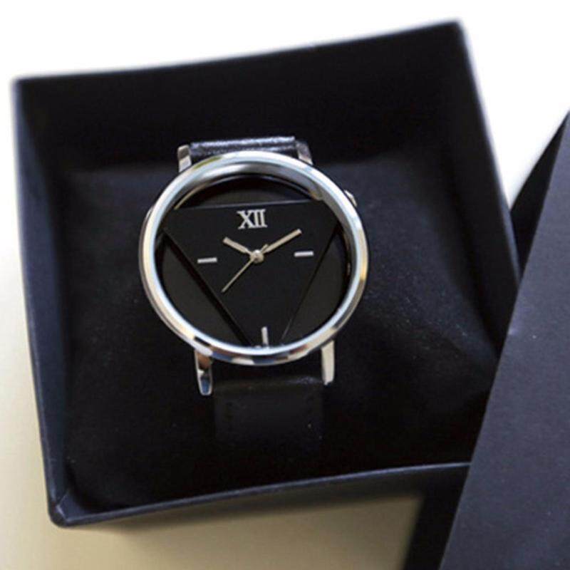 Chic Hollow Triangle Multi-rhinestones Faux Leather Band Quartz Wrist Watch Gift Malaysia