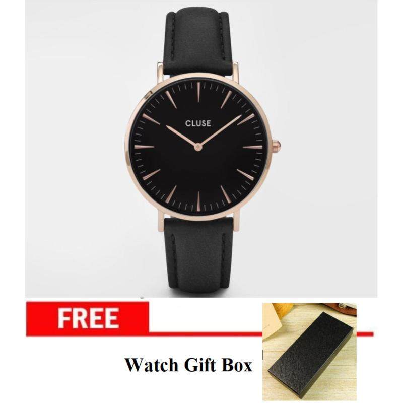 Cluse Classic Unisex Quartz Japan Movement Rose Gold Case with Black Strap and Black Dial Background Malaysia