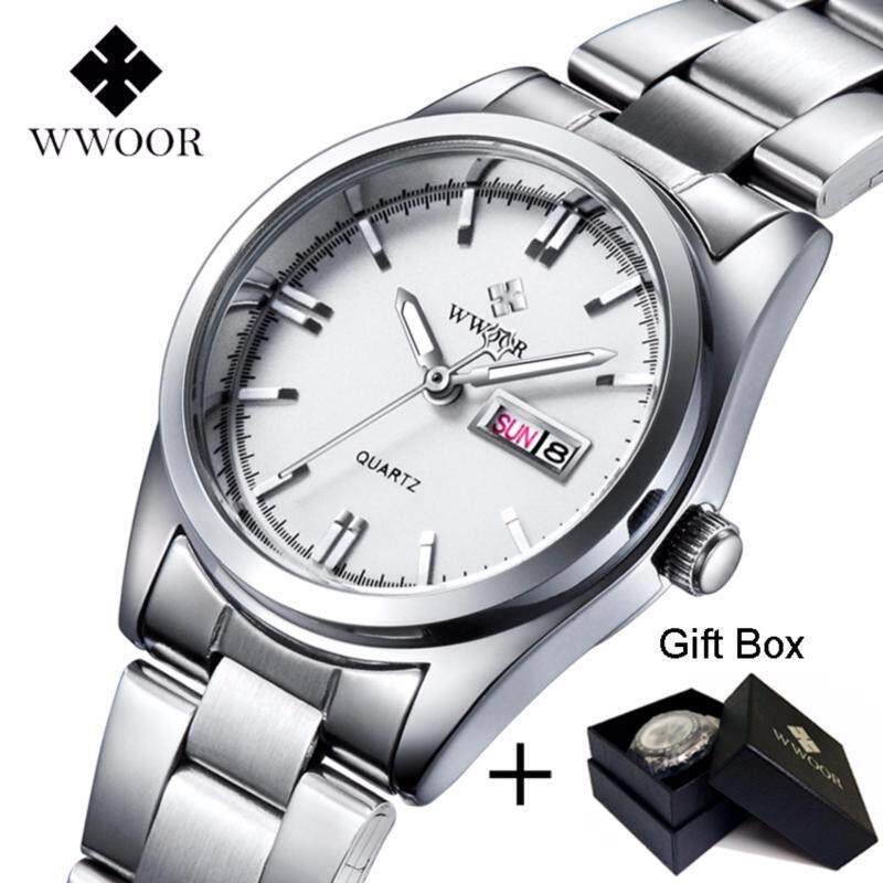 Coowalk Women Watches Full Steel Band Ladies Quartz Watch Luminous 30M Water Resistant Birthday Gift Valentine Lover Gift Dress Watch (White) Malaysia