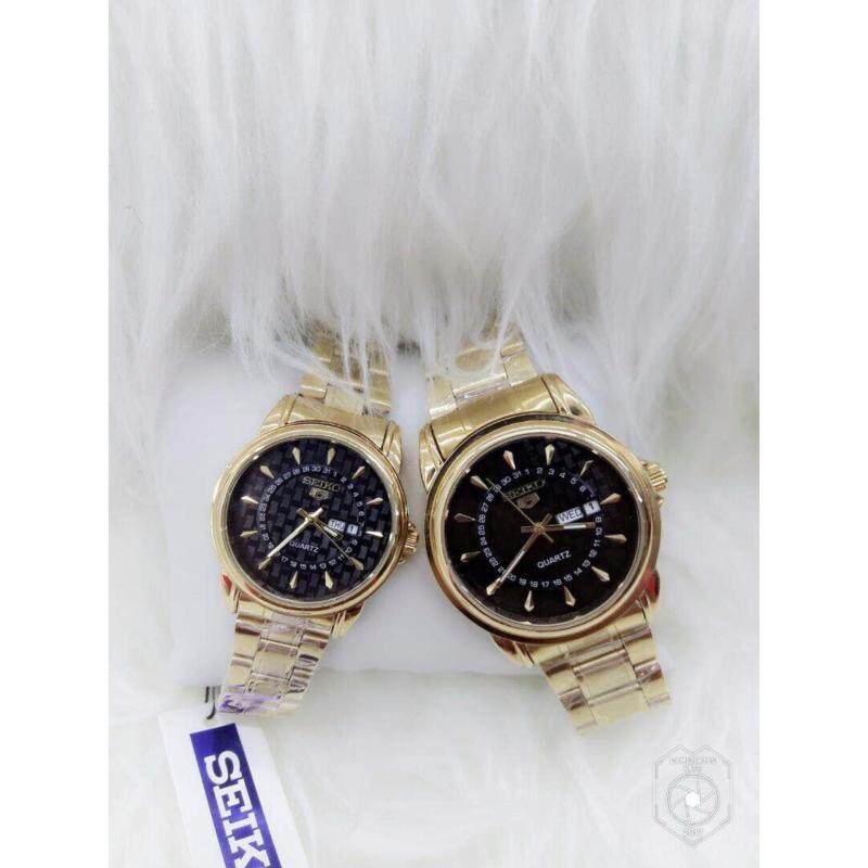 Couple Watch Seiko 5 Gold with Black Dial Malaysia
