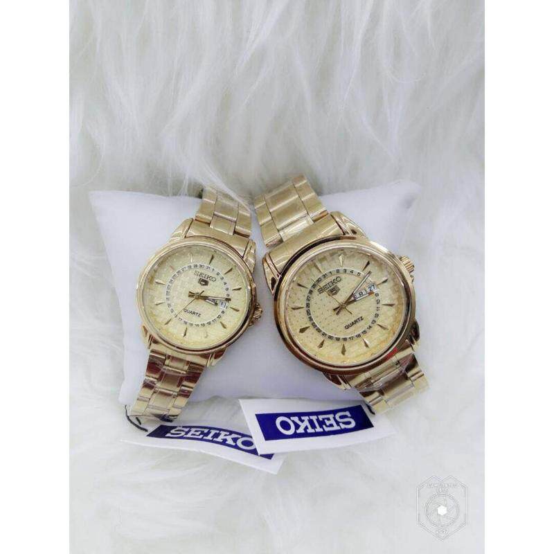 Couple Watch Seiko 5 Gold with Gold Dial Malaysia