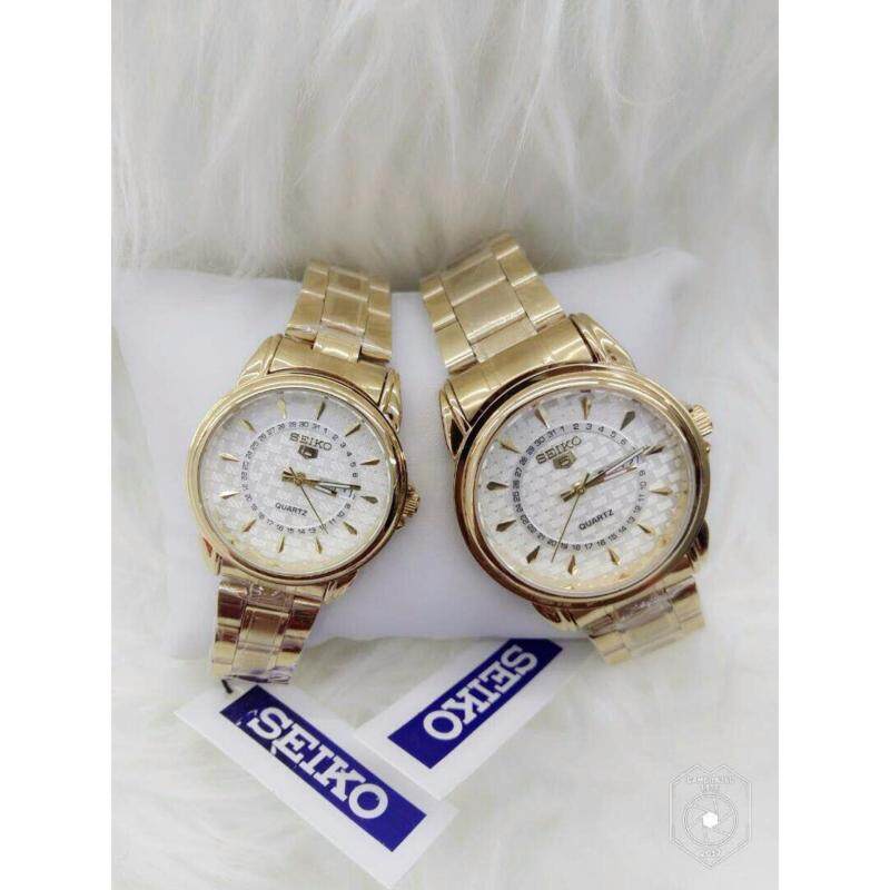Couple Watch Seiko 5 Gold with White Dial Malaysia