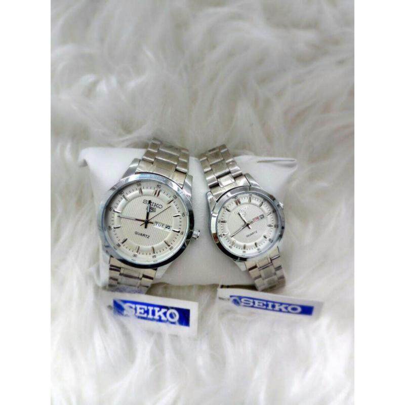 Couple Watch Seiko 5 Silver Strap & Dial Malaysia