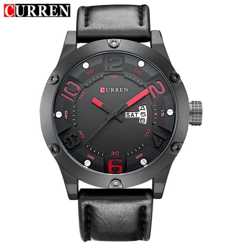 CURREN 8251 Original Brand Fashion Mens Round Analog Wrist Watch Sports Waterproof Faux Leather Band Watch For Men Malaysia