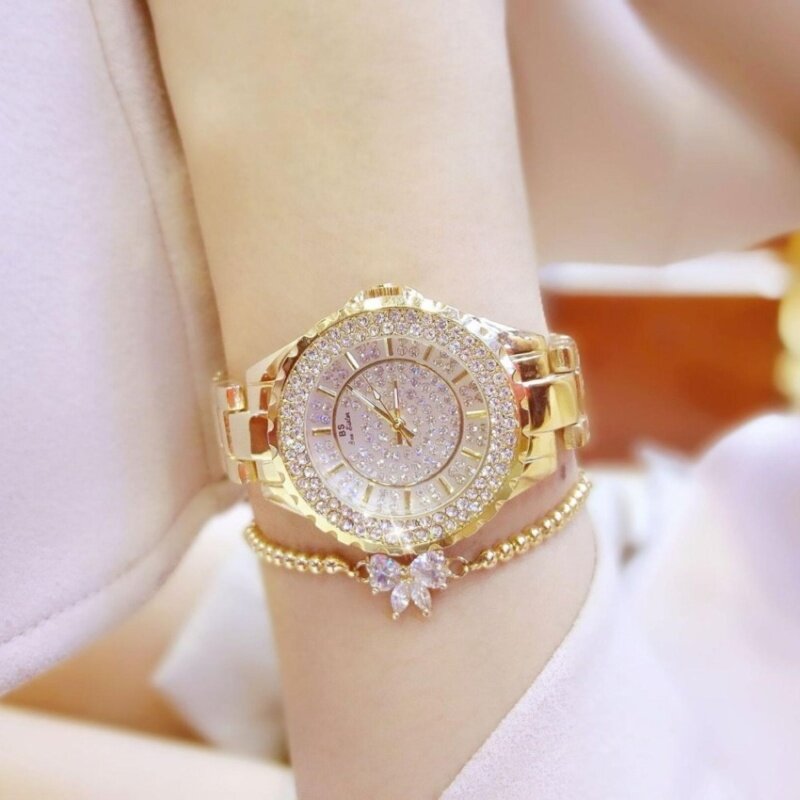 Diamonds Fashion Casual Women Quartz Watch Luxury Gold Stainless Steel Brand Rhinestone Dress Lady Watch (Gold) Malaysia
