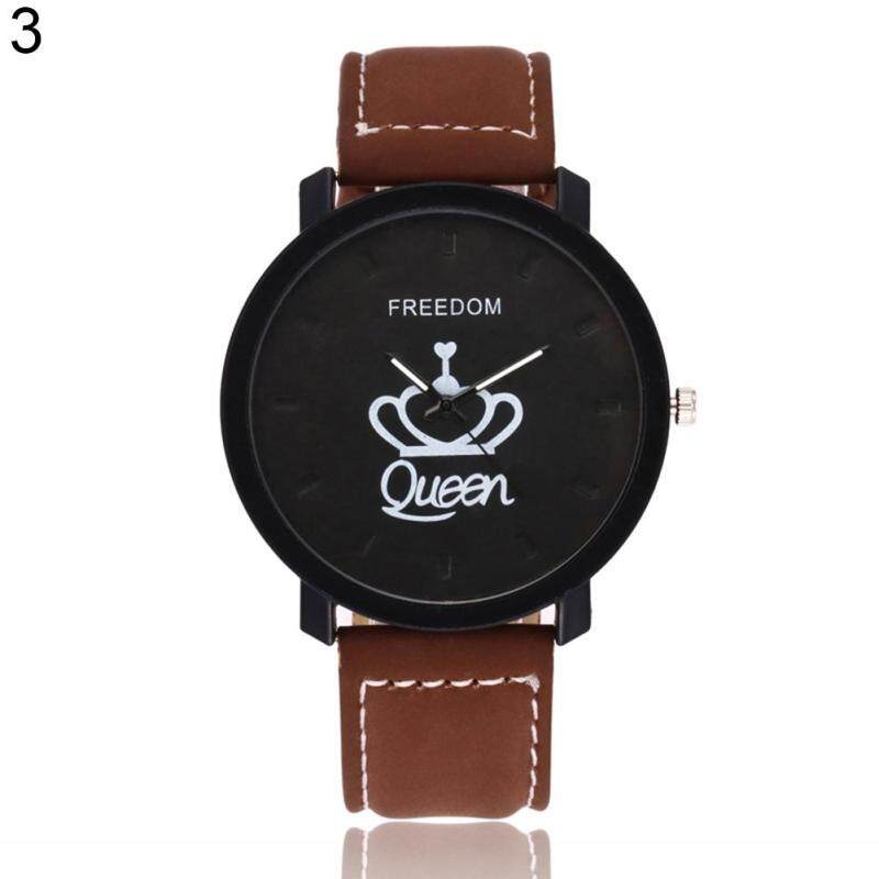 Fashion Couple Queen King Crown Fuax Leather Quartz Analog Wrist Watch Valentine Gift Queen (Black Dial + Black Band) Malaysia