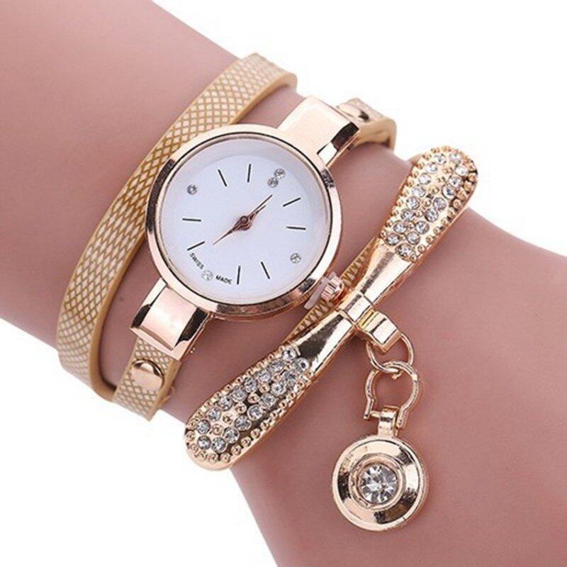 Fashion Elegant Women Diamond Bracelet Wristwatches Lady Pendant Quartz Watches(Beige) Malaysia